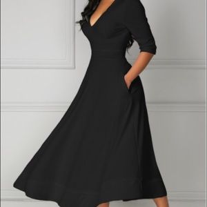 Pocket Half Sleeve High Waist Dress